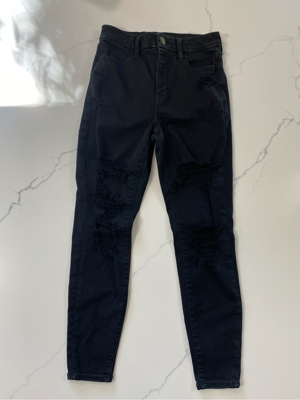 American Eagle Black Distressed Curvy Hi-Rise Jegging Jeans Size 2 Short